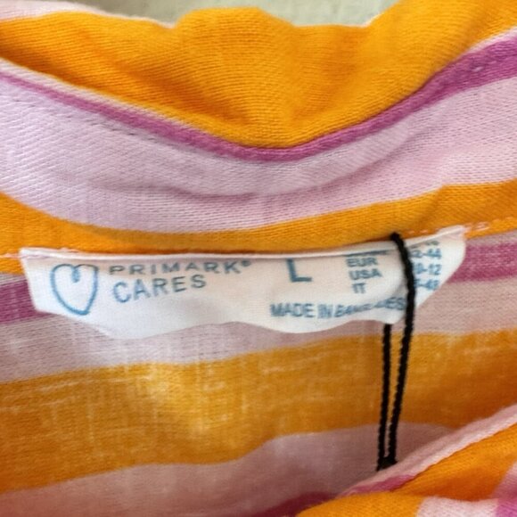 Primark Womens Swim Cover Button Up Shirt Sunset Stripes Large Pink Orange Linen - Picture 5 of 8